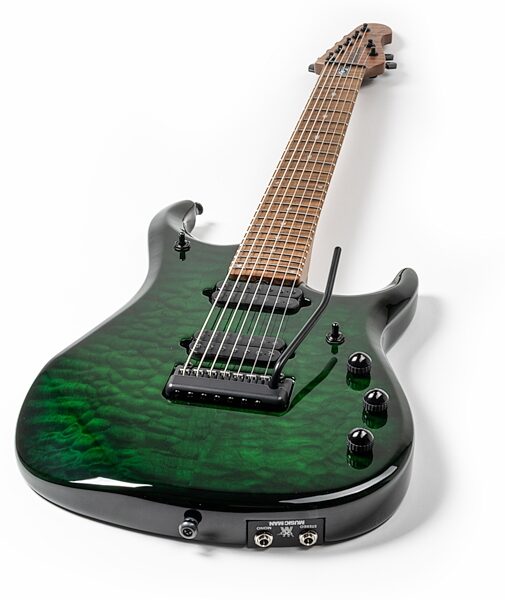 Ernie Ball Music Man John Petrucci JP15 7 Electric Guitar, 7-String (with Case), Green Tiger Eye Quilt, Action Position Back