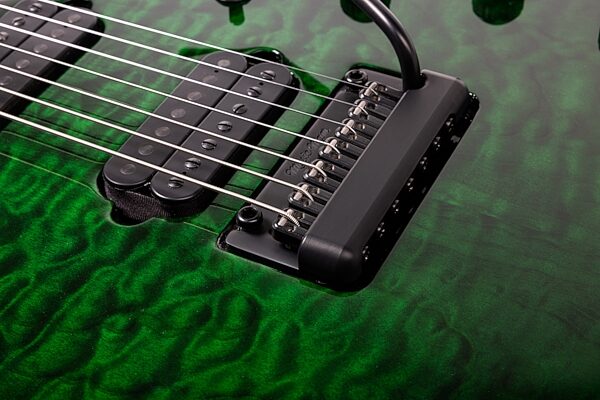 Ernie Ball Music Man John Petrucci JP15 7 Electric Guitar, 7-String (with Case), Green Tiger Eye Quilt, Action Position Back