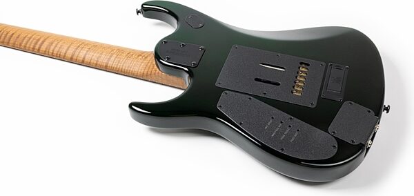 Ernie Ball Music Man John Petrucci JP15 7 Electric Guitar, 7-String (with Case), Green Tiger Eye Quilt, Action Position Back