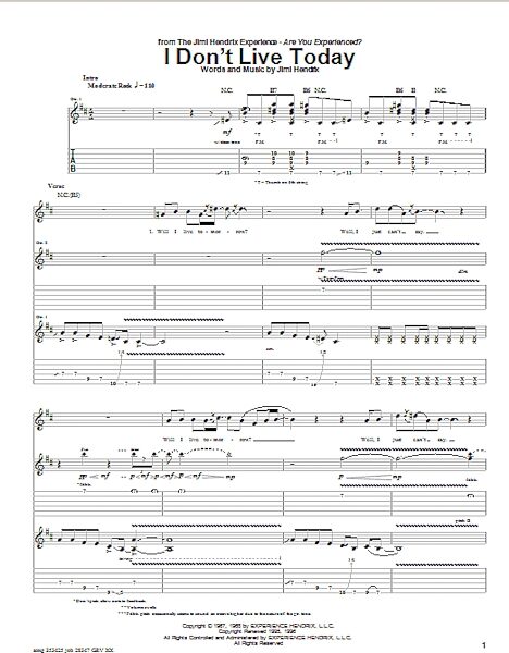 I Don't Live Today - Guitar TAB, New, Main