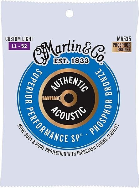 Martin Authentic SP Phosphor Bronze Acoustic Guitar Strings, MA535, Custom Light, 25-Pack, Action Position Back