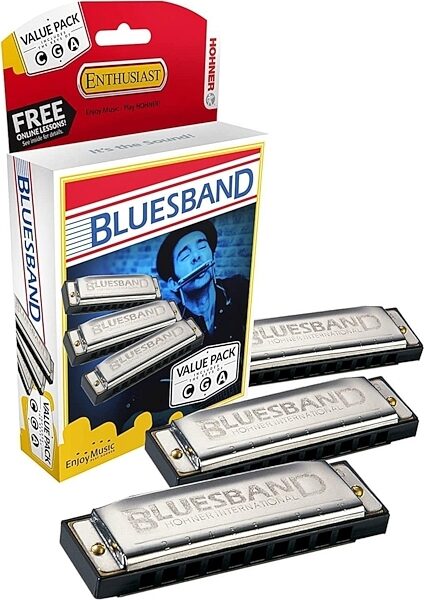 Hohner 3P1501BX Bluesband Pro Harmonica Pack, Keys of G, C, and A, Action Position Back
