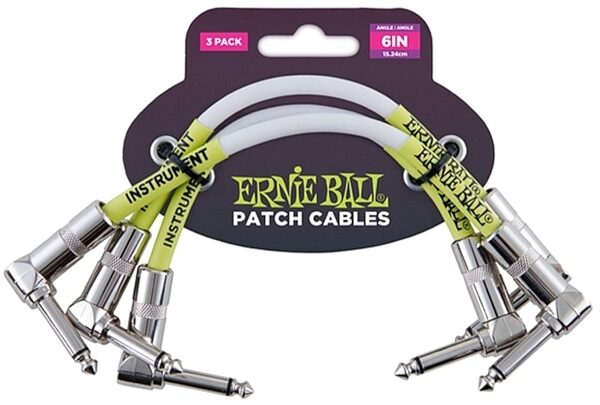 Ernie Ball Angle/Angle Patch Cables, White, 6 inch, 3-Pack, Main