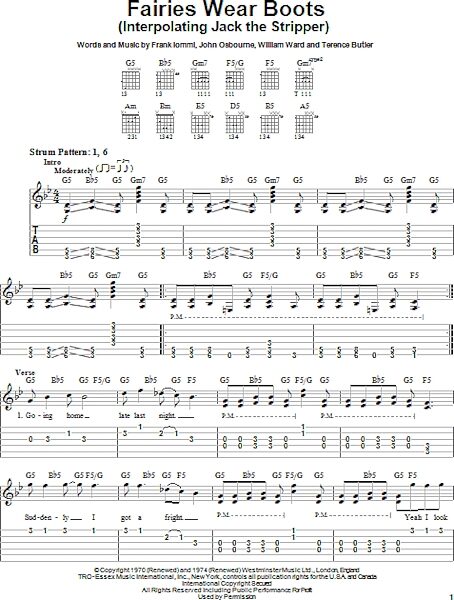 Fairies Wear Boots (Interpolating Jack The Stripper) - Easy Guitar with TAB, New, Main