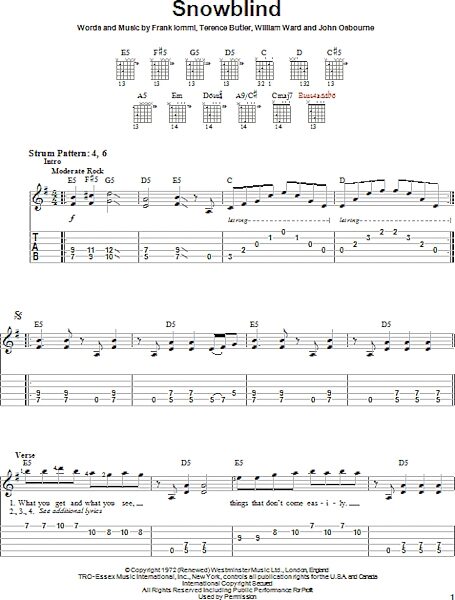 Snowblind - Easy Guitar with TAB, New, Main