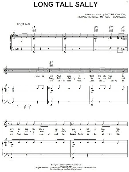 Long Tall Sally - Piano/Vocal/Guitar, New, Main