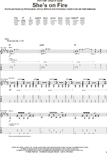 She's On Fire - Guitar TAB, New, Main