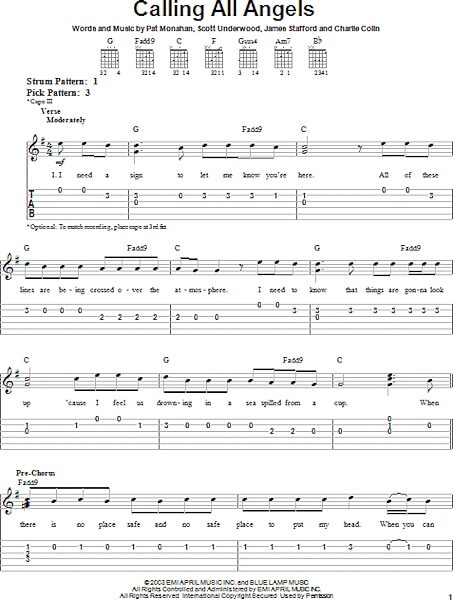 Calling All Angels - Easy Guitar with TAB, New, Main