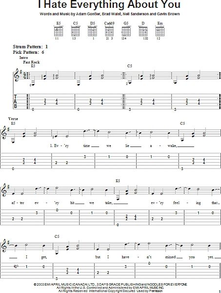 I Hate Everything About You - Easy Guitar with TAB, New, Main