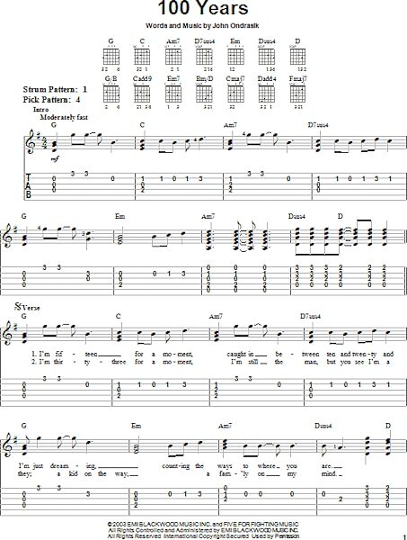 100 Years - Easy Guitar with TAB, New, Main