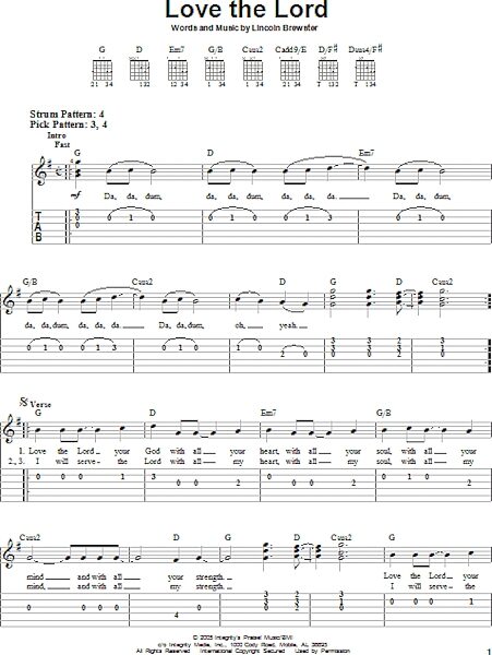 Love The Lord - Easy Guitar with TAB, New, Main