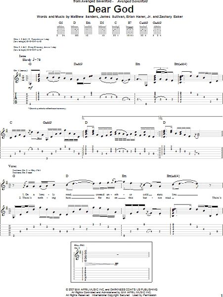 Dear God - Guitar TAB, New, Main