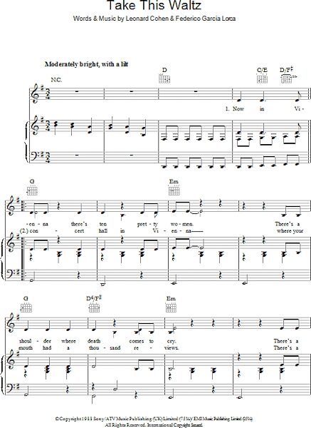 Take This Waltz - Piano/Vocal/Guitar, New, Main
