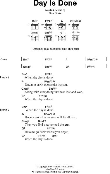 Day Is Done - Guitar Chords/Lyrics, New, Main