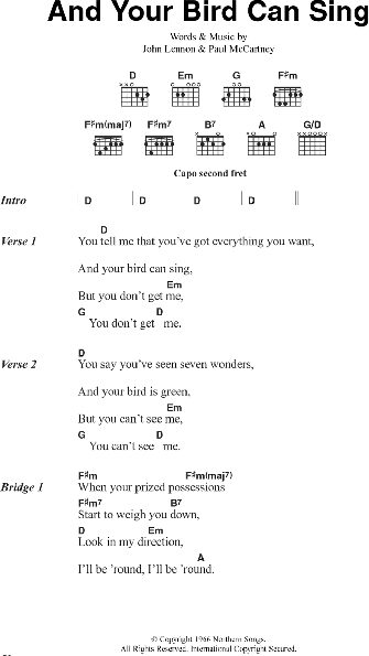 And Your Bird Can Sing - Guitar Chords/Lyrics, New, Main