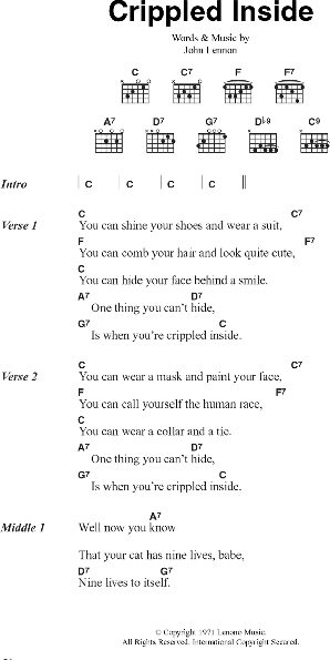 Crippled Inside - Guitar Chords/Lyrics, New, Main