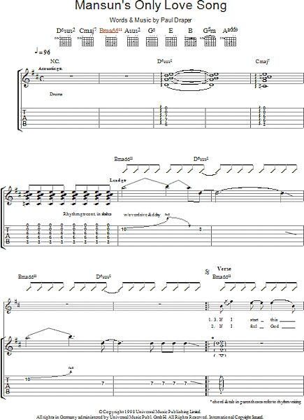 Mansun's Only Love Song - Guitar TAB, New, Main