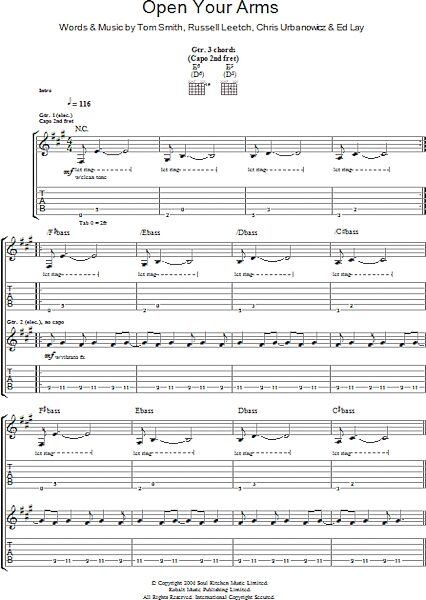 Open Your Arms - Guitar TAB, New, Main
