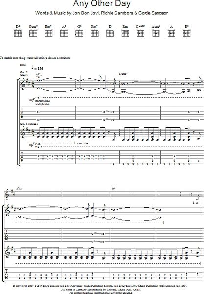 Any Other Day - Guitar TAB, New, Main
