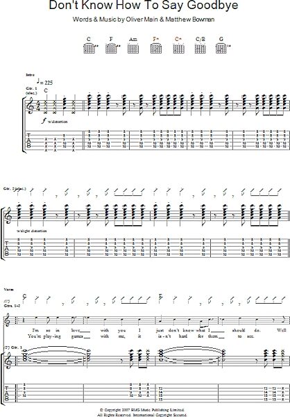 Don't Know How To Say Goodbye - Guitar TAB, New, Main