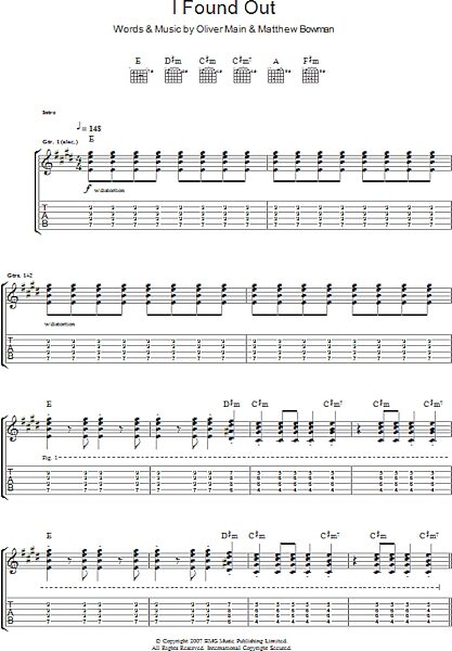 I Found Out - Guitar TAB, New, Main