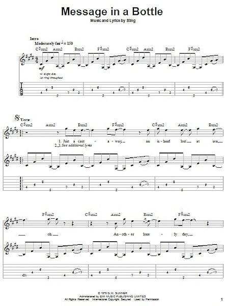 Message In A Bottle - Guitar Tab Play-Along, New, Main