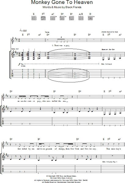 Monkey Gone To Heaven - Guitar TAB, New, Main