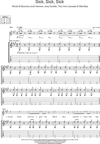 Sick, Sick, Sick - Guitar TAB, New, Main