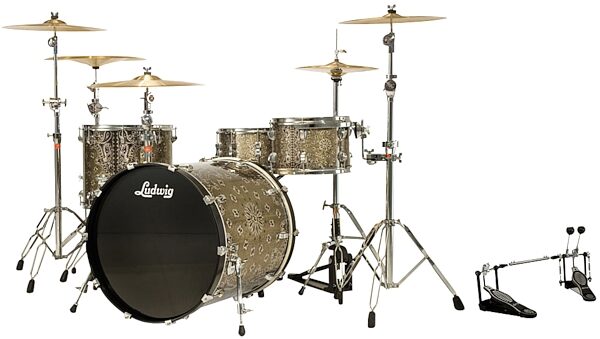 Ludwig Element SE Series Bandana 4-Piece Drum Shell Kit, Sparkle with Ludwig L312FPR Double Bass Drum Pedal