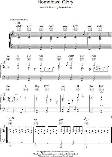 Hometown Glory - Piano/Vocal/Guitar, New, Main