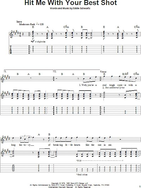 Hit Me With Your Best Shot - Guitar Tab Play-Along, New, Main