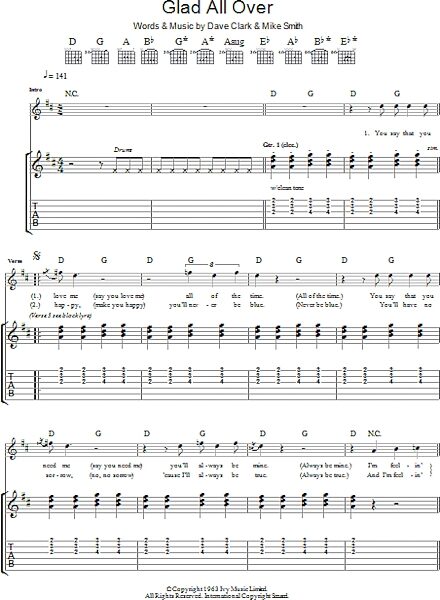 Glad All Over - Guitar TAB, New, Main