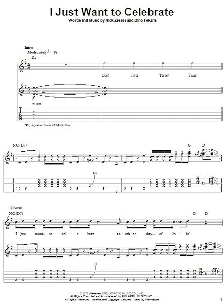 I Just Want To Celebrate - Guitar Tab Play-Along, New, Main