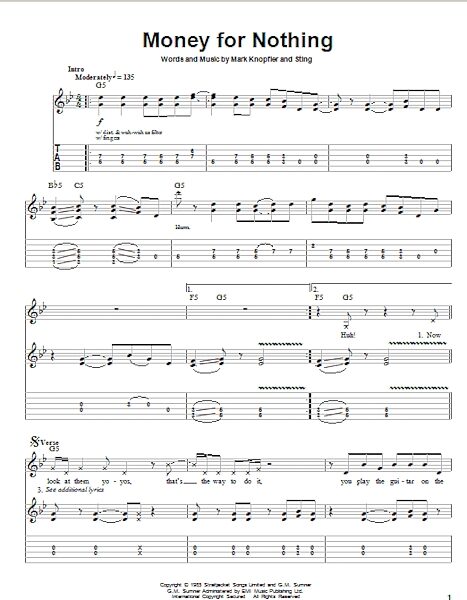 Money For Nothing - Guitar Tab Play-Along, New, Main