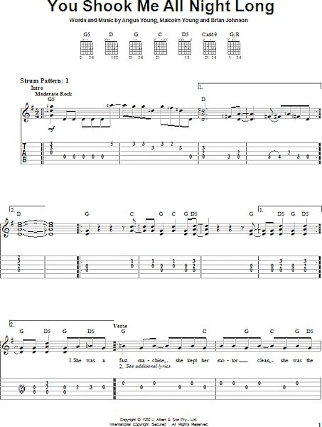 You Shook Me All Night Long - Easy Guitar with TAB, New, Main