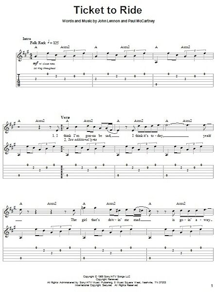 Ticket To Ride - Guitar Tab Play-Along, New, Main
