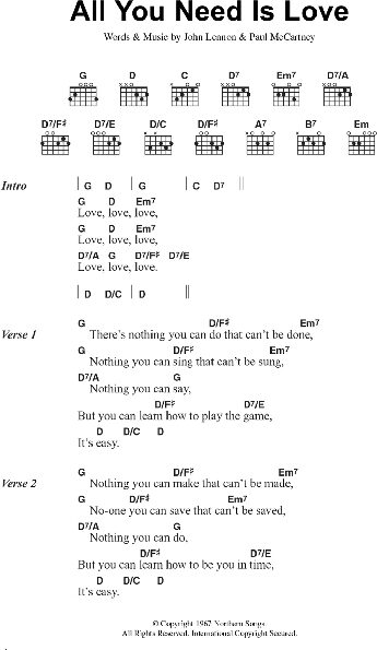 All You Need Is Love - Guitar Chords/Lyrics, New, Main