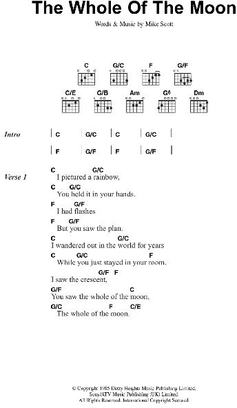 The Whole Of The Moon - Guitar Chords/Lyrics, New, Main