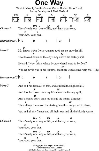 One Way - Guitar Chords/Lyrics, New, Main