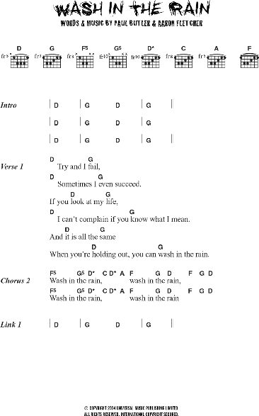 Wash In The Rain - Guitar Chords/Lyrics, New, Main