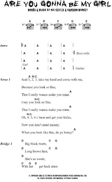 Are You Gonna Be My Girl - Guitar Chords/Lyrics, New, Main