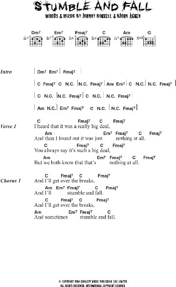 Stumble And Fall - Guitar Chords/Lyrics, New, Main