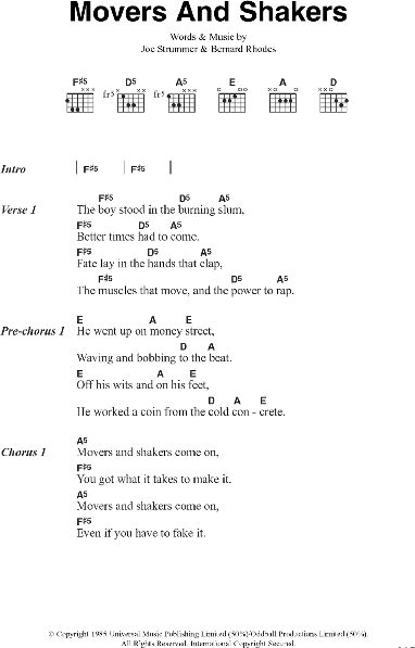 Movers And Shakers - Guitar Chords/Lyrics, New, Main