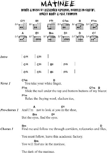 The Dark Of The Matinee - Guitar Chords/Lyrics, New, Main