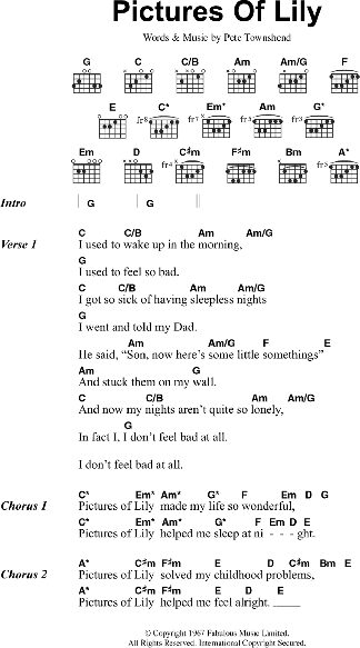 Pictures Of Lily - Guitar Chords/Lyrics, New, Main