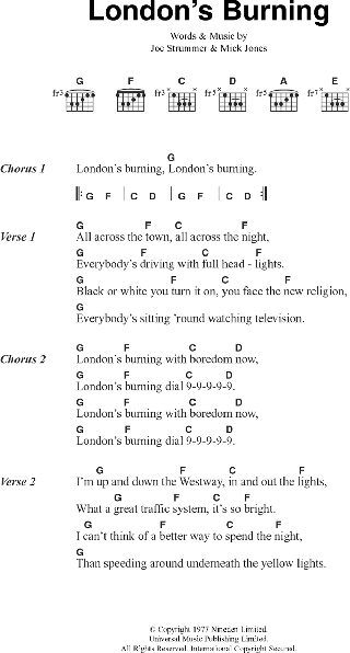 London's Burning - Guitar Chords/Lyrics, New, Main