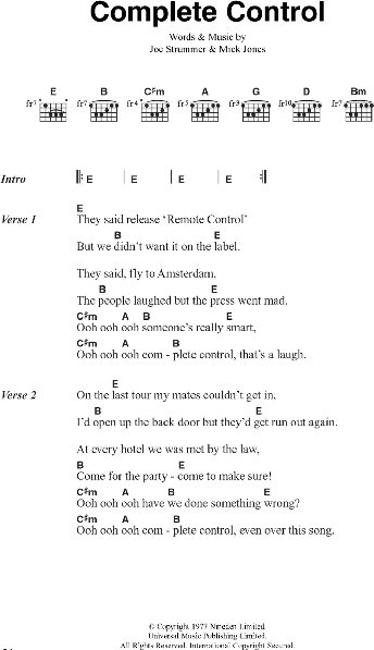 Complete Control - Guitar Chords/Lyrics, New, Main
