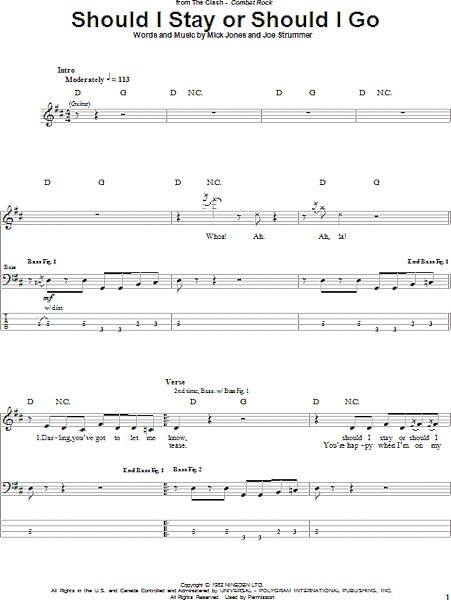 Should I Stay Or Should I Go - Bass Tab, New, Main