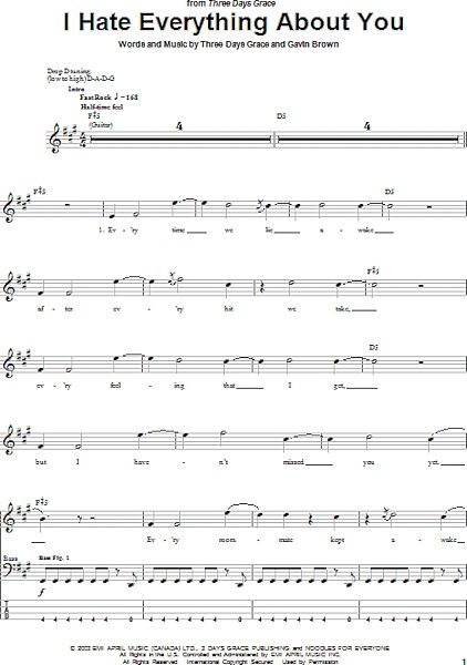 I Hate Everything About You - Bass Tab, New, Main