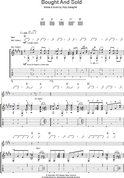 Bought And Sold - Guitar TAB, New, Main
